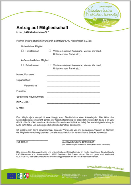 Antrag auf Mitgliedschaft LAG Niederrhein e.V.